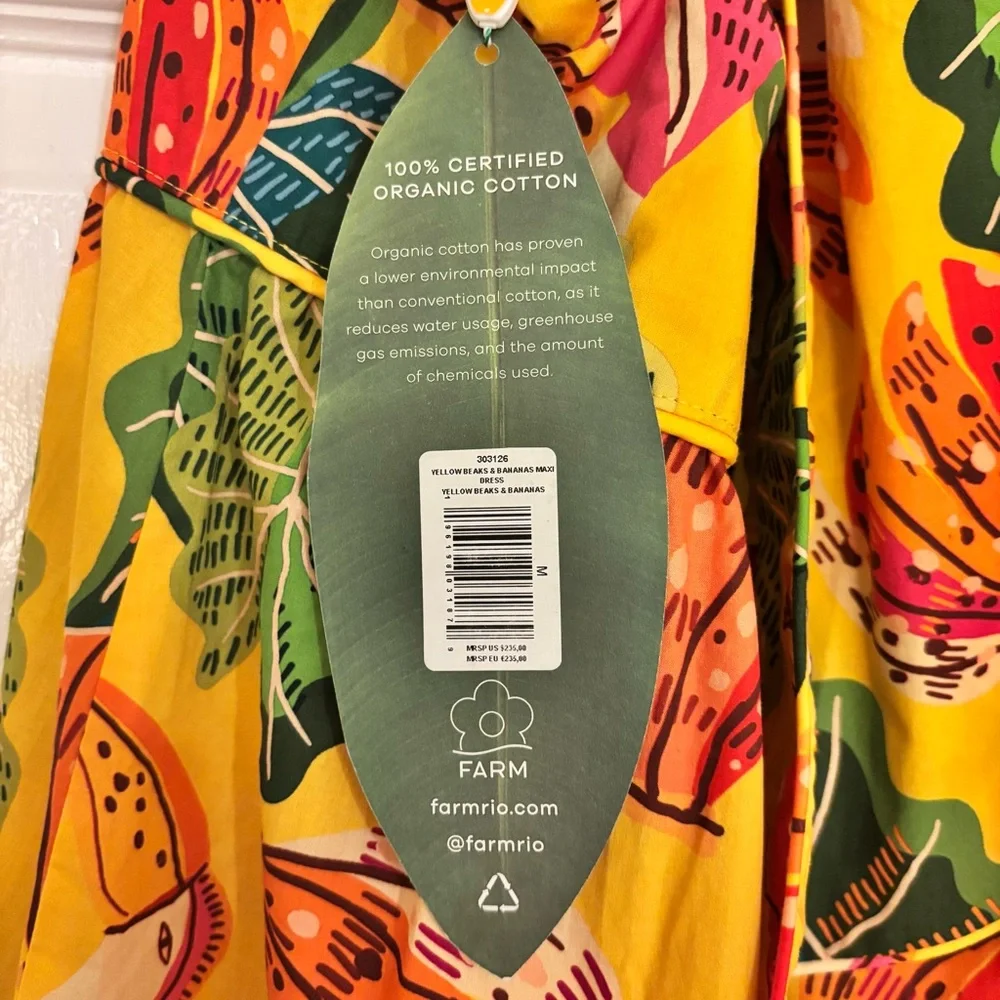 NWT Farm Rio Yellow Beaks and Bananas Maxi Dress Size Medium - Picture 8 of 9